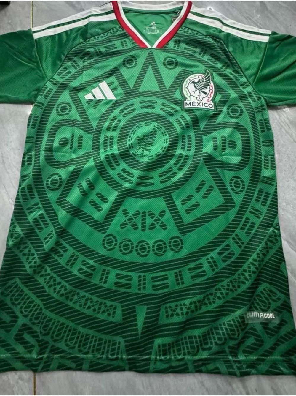 adidas Green Mexico Aztec Football Jersey with Red Trim